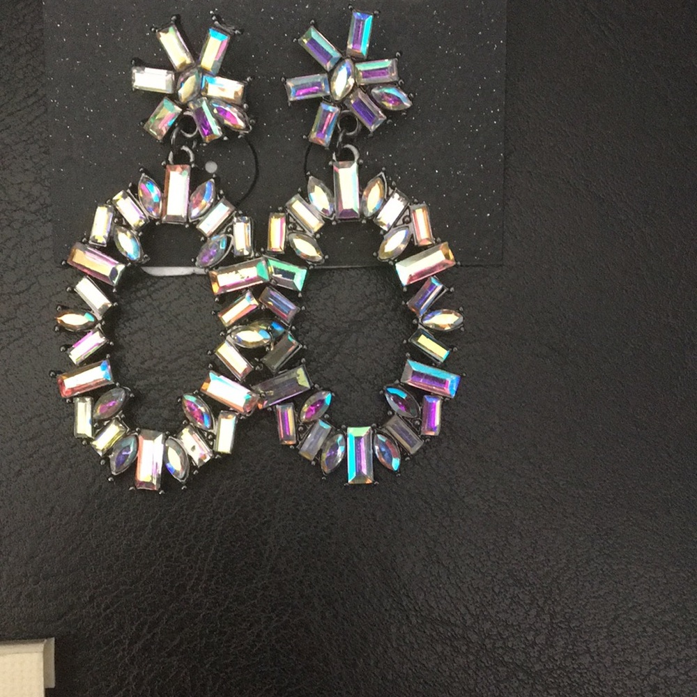 New Badgley Mischka Iridescent Baguette Earrings